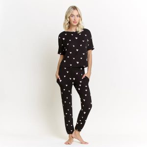 Sun Lover PJ Set In Black Hearts