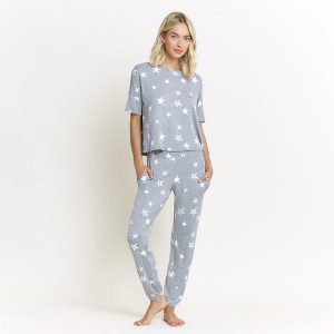 Sun Lover PJ Set In Heather Grey Stars