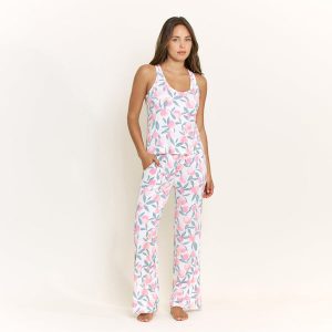 All American Tank Pant Set in Ivory Peach Blooms