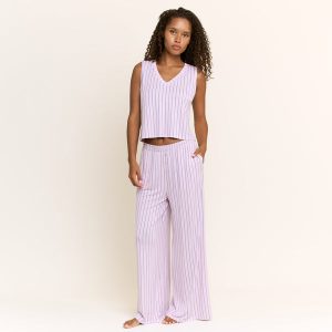 All American V Tank Pant Set in Lilac Dew Pin Stripe