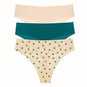 Like Nothing Thong 3-Pack in Nude, Bluegrass & Butter Daydream Hearts