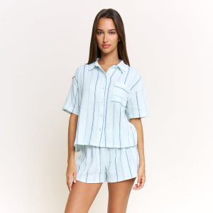 Long Weekend Shortie Set in Aqua Southwest Stripe