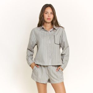 Nap Era Long Sleeve Top in Soft Olive Stripe
